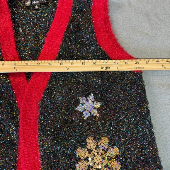 Christmas Sweater Ugly Festive Cardigan Tinsel Knit Vest L Grandmacore Xmas - Picture 7 of 10